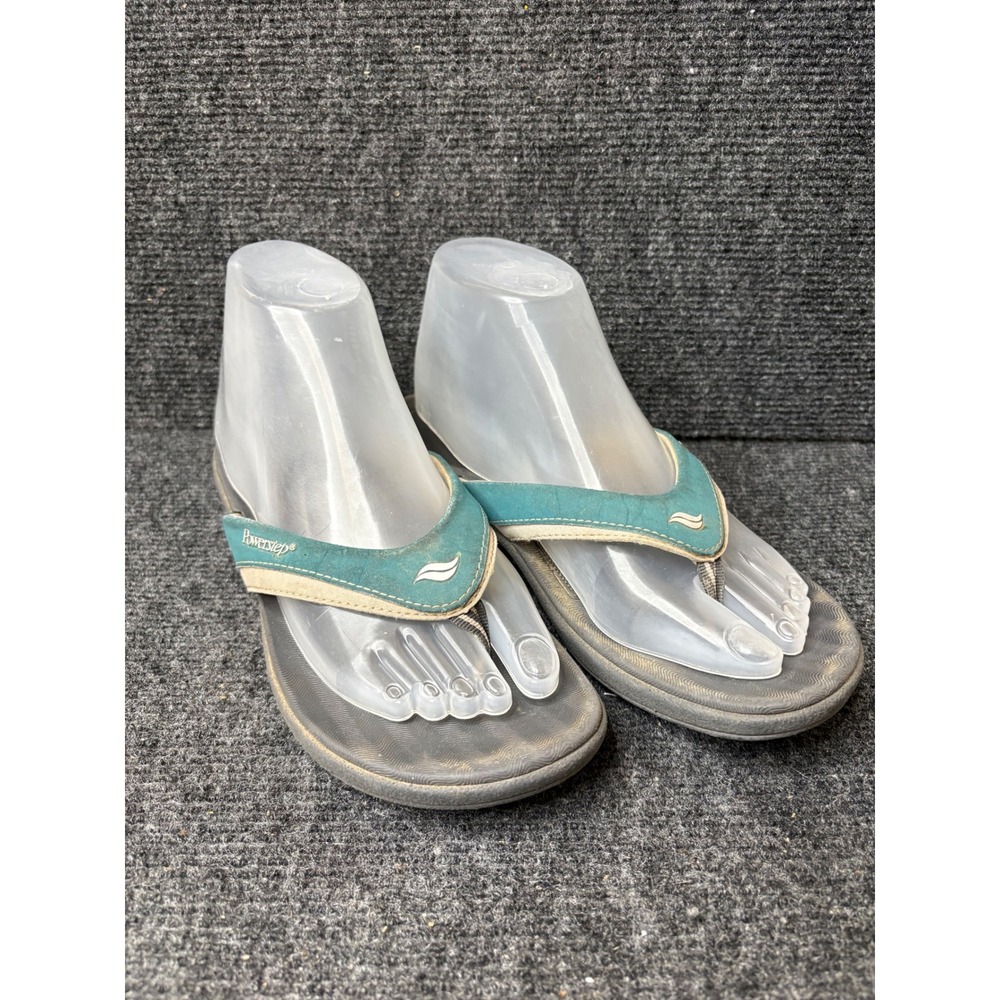 Powerstep Womens Orthotic Flip Flops Teal Gray Arch Support Sandals Size 7